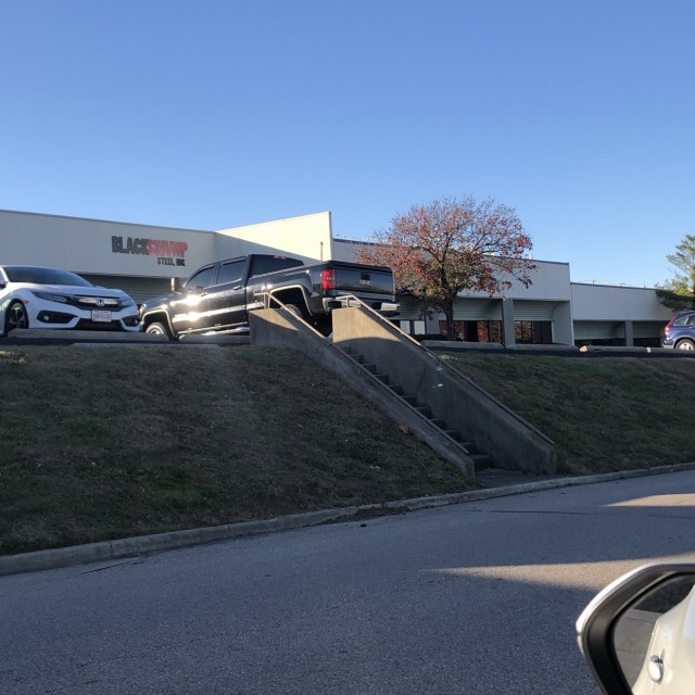 Steep ledge rail with parking block in way