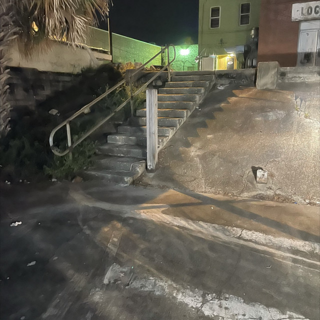 13 stair, 7 stair, rail, bank, and roof drop