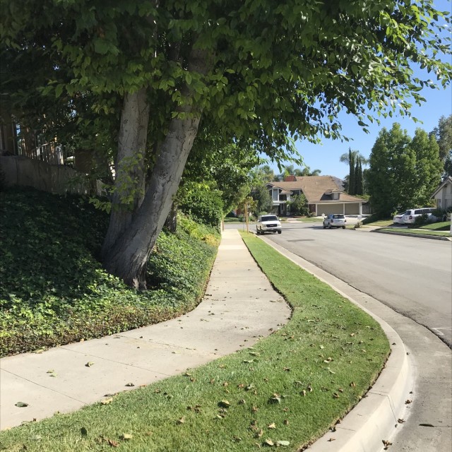 Downhill sidewalk flat ground 