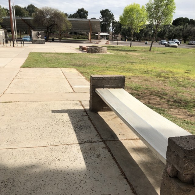 Flat area with foot tall benches