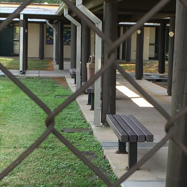 Benches inside school 