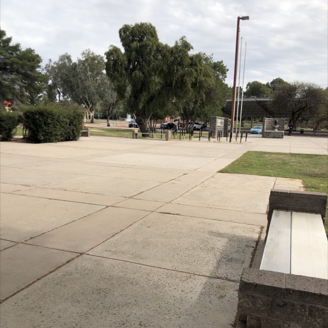 Benches and flat concrete 
