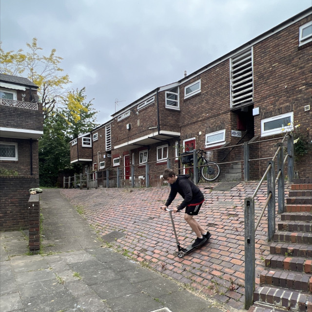 Bank with big flat area in from and a stair set