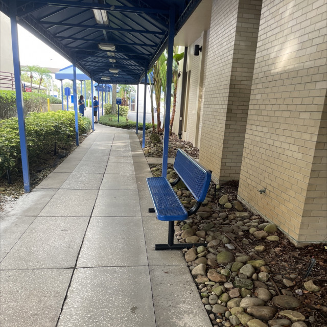 Flat bench with hill runup behind